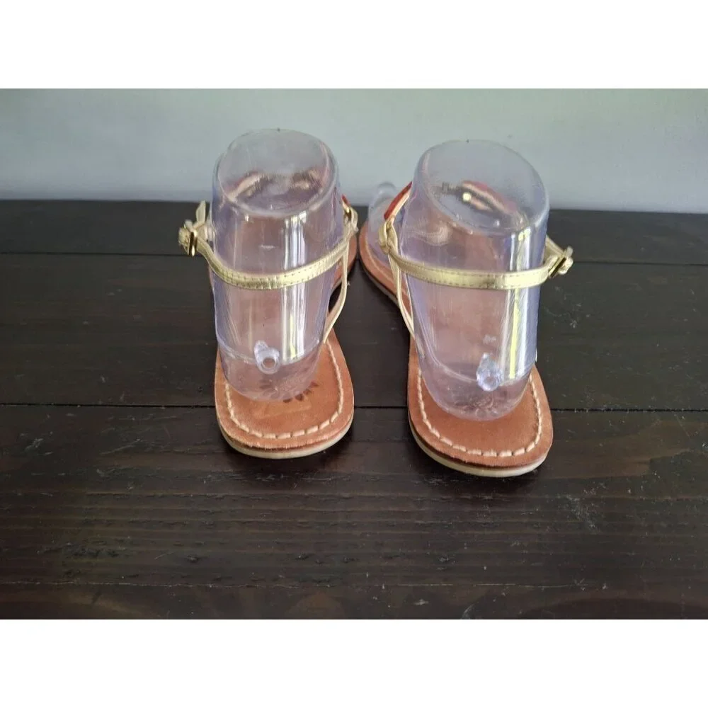 EUC Yellow Box Leather Sandals with Gold Straps and Red Teardrop Embellishments/ - Picture 6 of 9